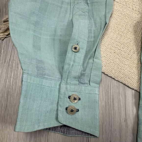 Tommy Bahama Linen Blend Button Up Shirt Mens 2XL Blue Long Sleeve - Picture 6 of 11